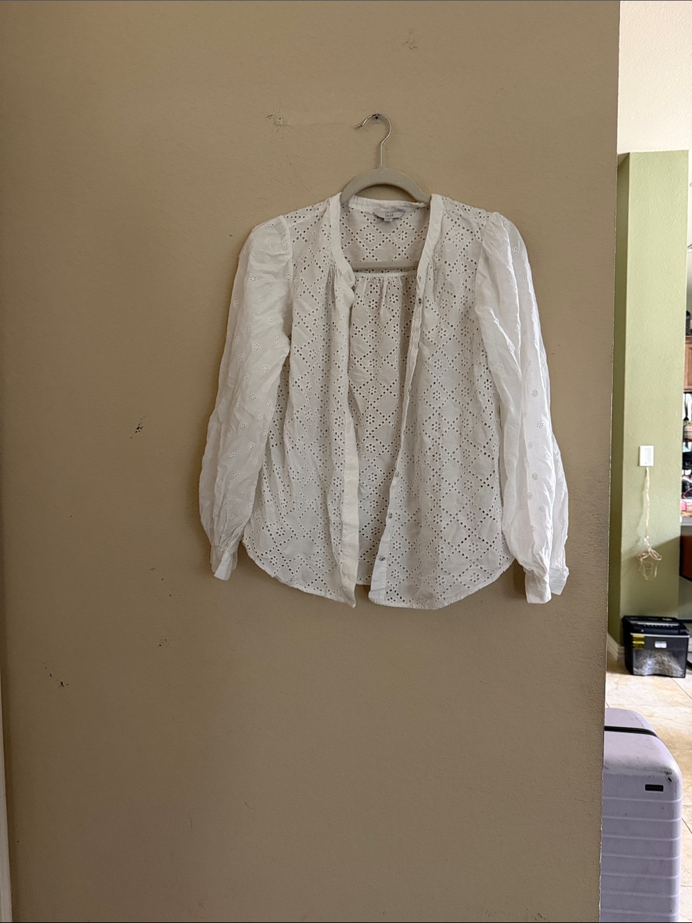 Joie White Eyelet Puff-Sleeve Open Blouse
